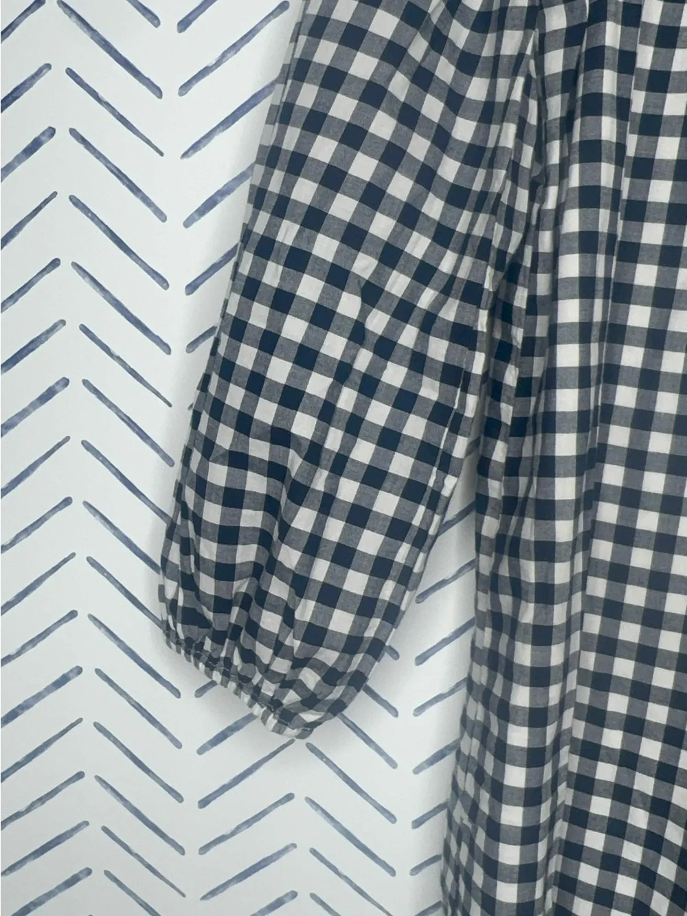 Abercrombie & Fitch navy white gingham off-the-shoulder mini dress size small - Picture 3 of 6